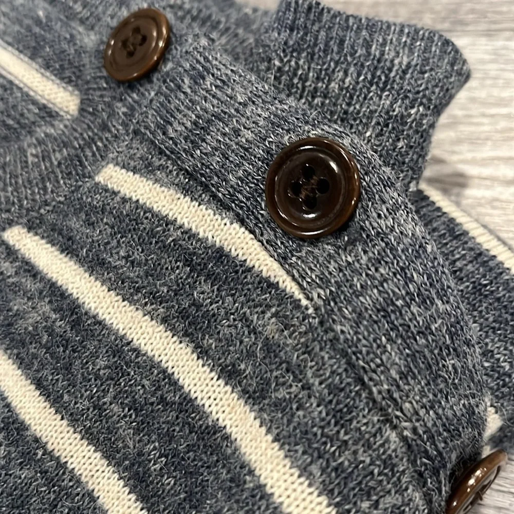 J. Crew Men's blue and White Striped Crewneck Sweater